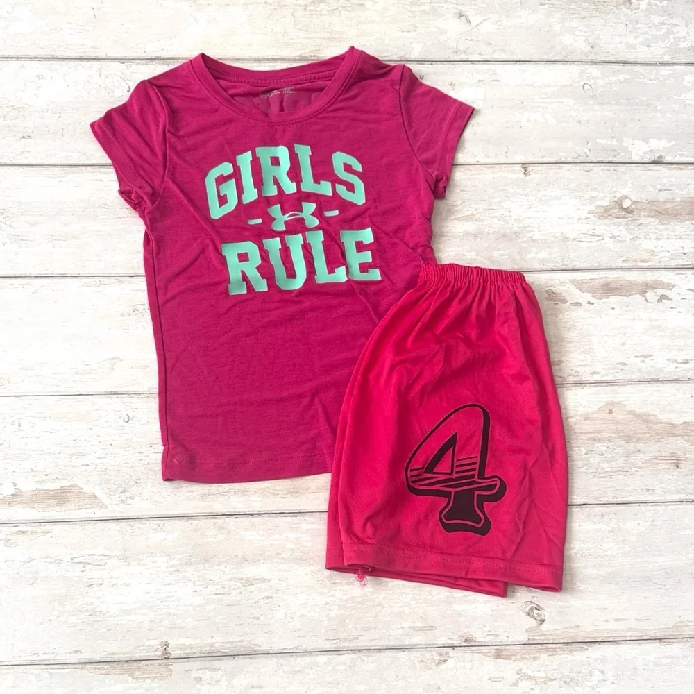 Under Armour 4T Girls Athletic Clothing Hot Pink Shorts Top Kids Shirt Size 4